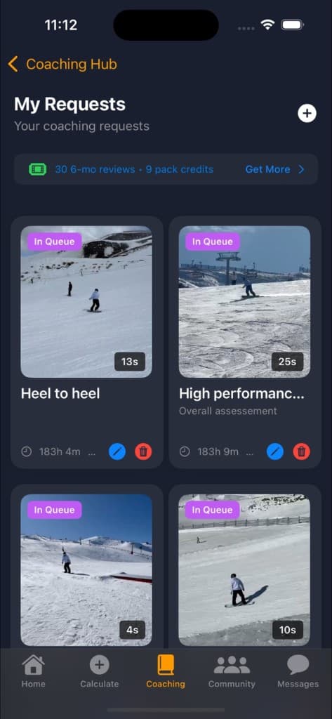 StancePro rider coaching requests queue with pending reviews